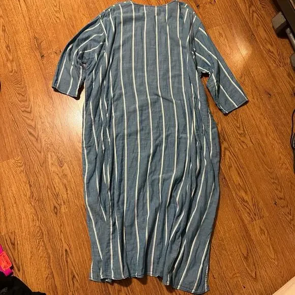 Pietsie blue striped ONE SIZE organic cotton caftan dress oversized loose - Picture 3 of 6